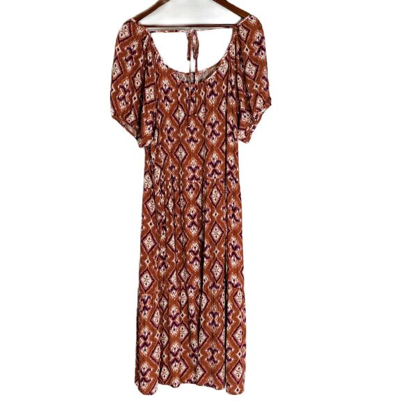 Knox Rose Dress Women Large Cognac Maxi Tier Paisley Prairie Boho Cottage NWT - Picture 2 of 10